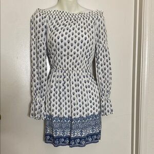 Hollister Blue and White Long Sleeve Bateau Sundress